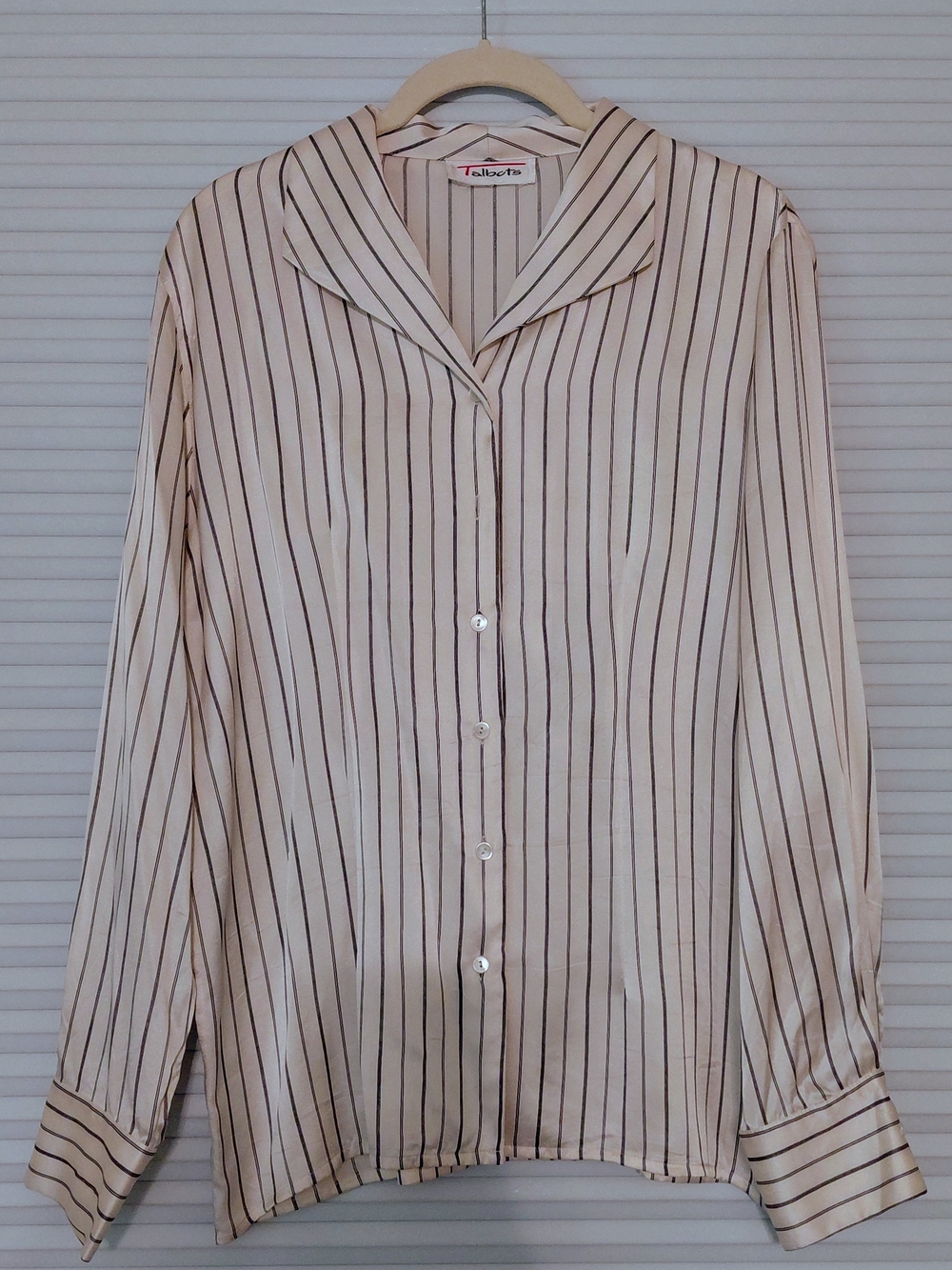 Talbots Cream and Black Striped Button-Down Blouse